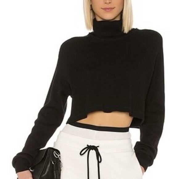 The Range Stark Waffle Knit Cropped Turtleneck in Jet Black Size S - Picture 1 of 12